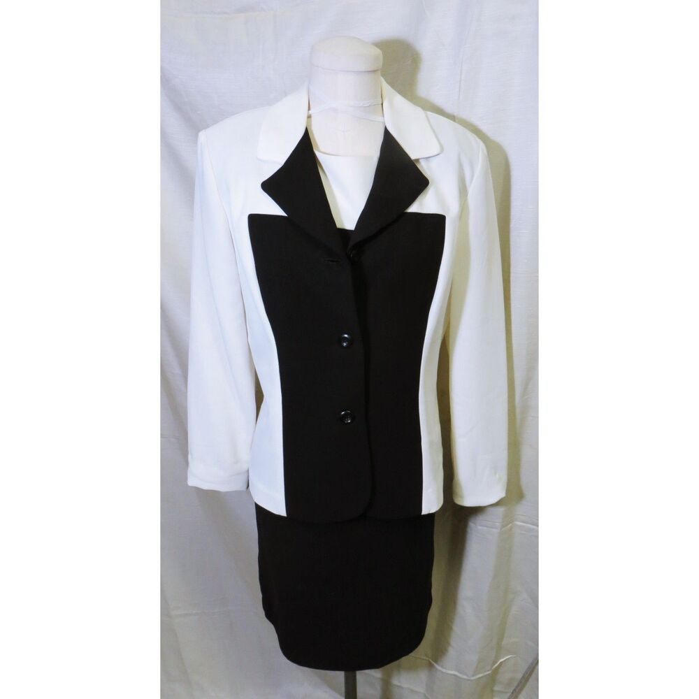 S.L. Fashions Vintage 2 Pc Women's Black & White Skirt / Dress Suit Size 8